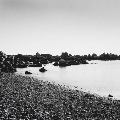 Black and White Rocky Seashore