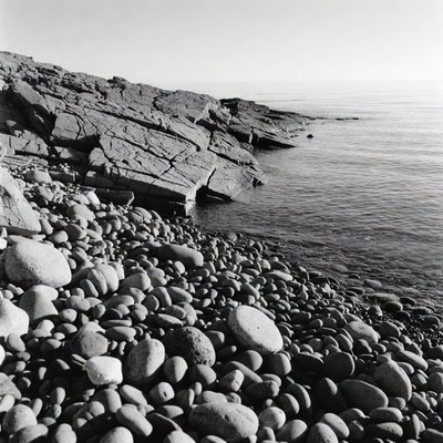 Rocky Shoreline with Pebbles and Ocean