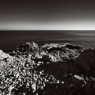 Black and White Rocky Ocean Shoreline