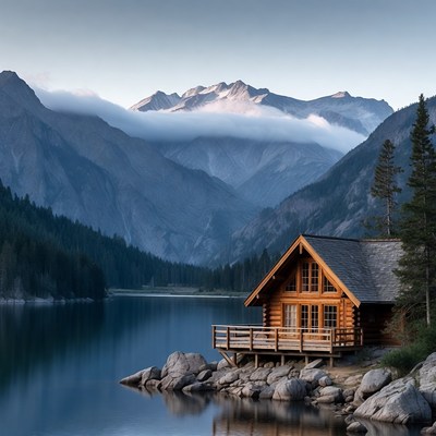 Log Cabin by Mountain Lake