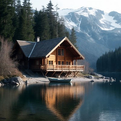 Log Cabin by Mountain Lake