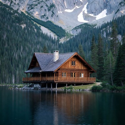 Log Cabin by Mountain Lake