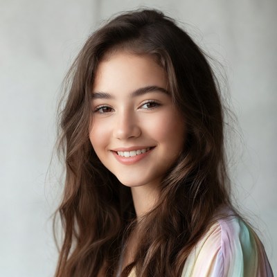 Smiling girl with wavy brown hair