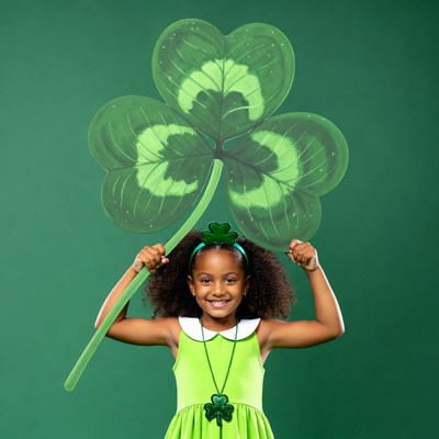 Black girl holding large shamrock