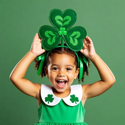 African-American girl wearing shamrock crown