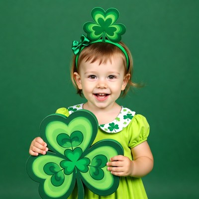 Toddler girl holding shamrock