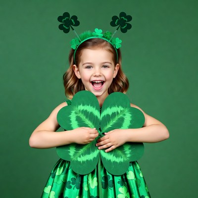 Girl holding shamrock St. Patrick's Day