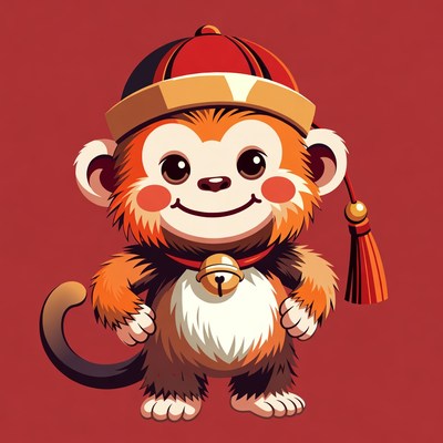 Cute monkey in Chinese hat