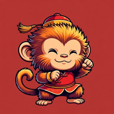 Cute monkey in Chinese New Year hat