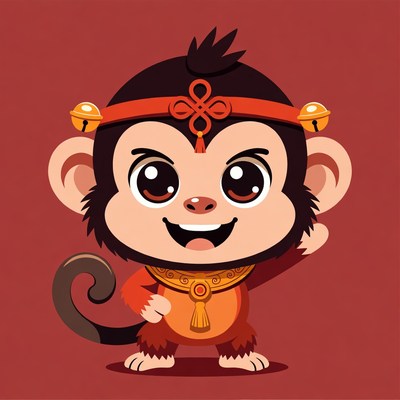 Cartoon Chinese Monkey King waving