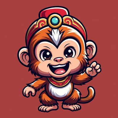 Cute cartoon monkey waving in crown