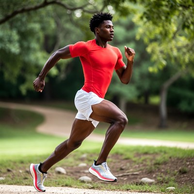African-American man running in park