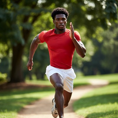 Black man running in park