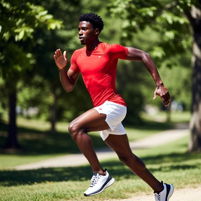 African-American man running in park