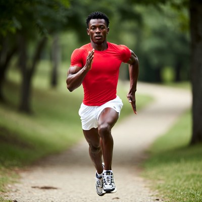 African-American man running in park