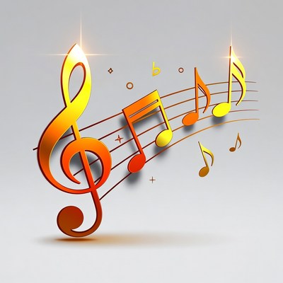 Shiny golden treble clef with musical notes