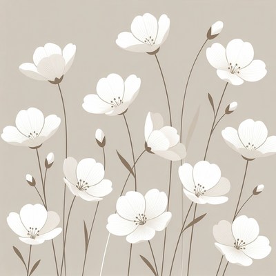 White Flowers on Beige Background