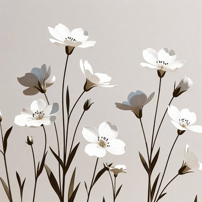 White Anemone Flowers Illustration