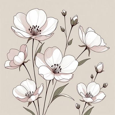 White Anemone Flowers Illustration