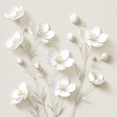 White Anemone Flowers on Light Background