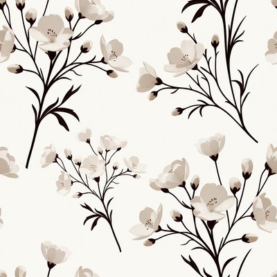 White Cherry Blossom Branches Pattern