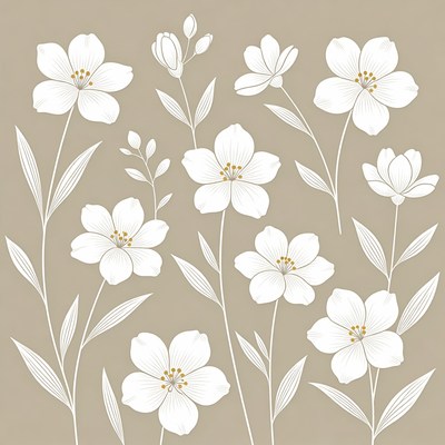 White Flowers on Beige Background