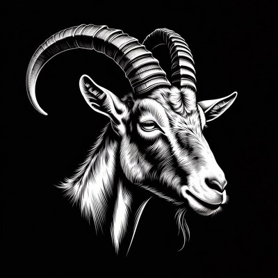 Black and white goat head illustration