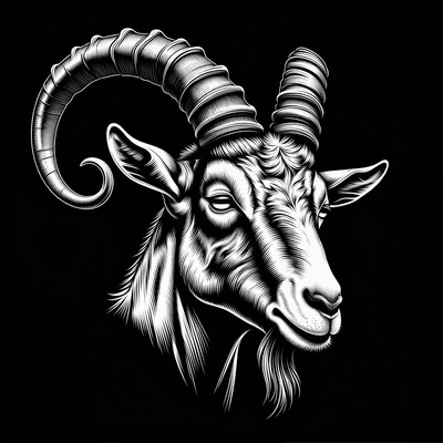 Black and white goat head illustration