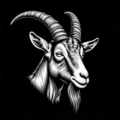 Black and white goat head illustration