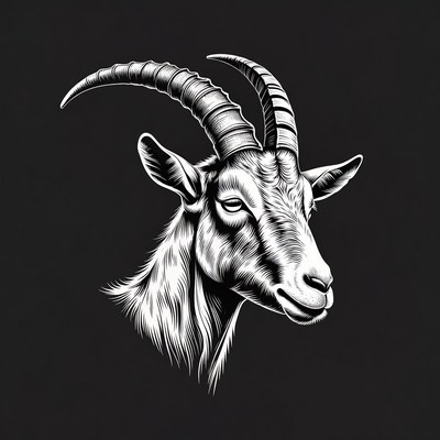 Detailed black and white goat head