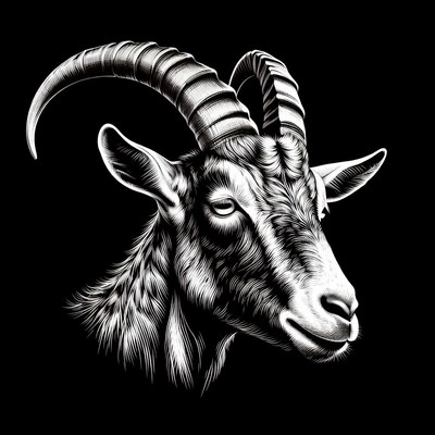 Black and white goat head illustration