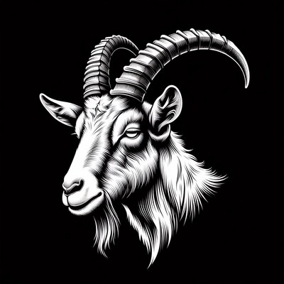 Black and white goat head illustration