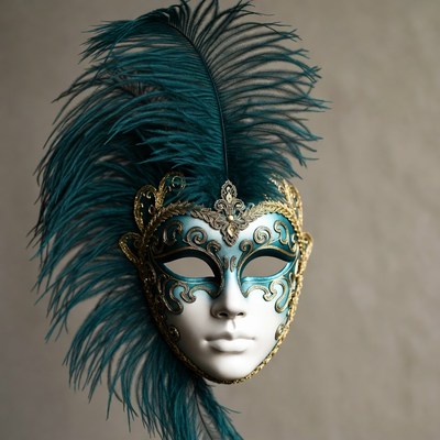 Teal Feather Venetian Masquerade Mask