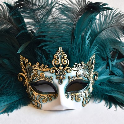 Teal Feather Masquerade Mask