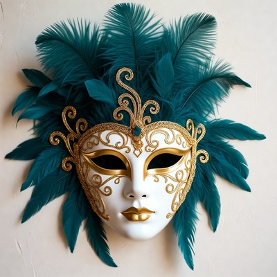Teal Feather Venetian Masquerade Mask