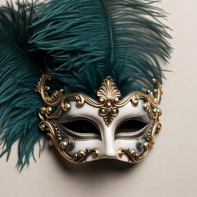 Teal Feather Venetian Mask