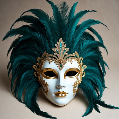 Teal Feather Venetian Masquerade Mask