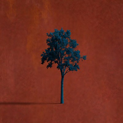 Blue tree on red background