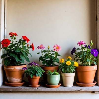 Colorful Flowers in Terracotta Pots