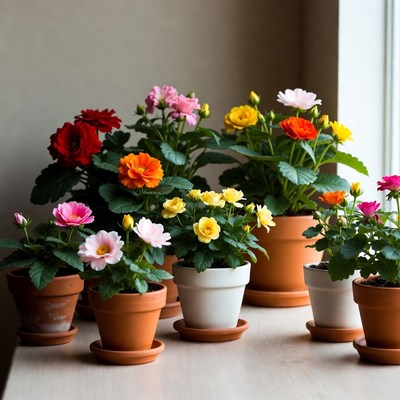 Colorful Potted Flowers on Table