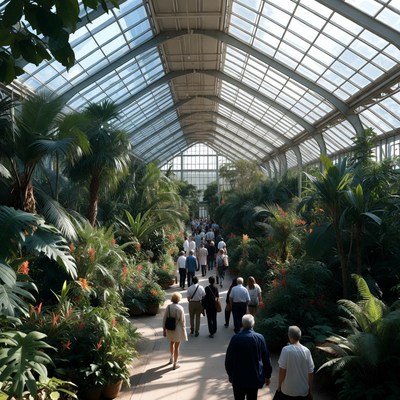 Crowd in Lush Glass Conservatory