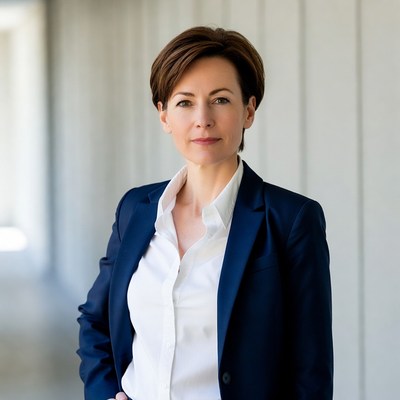 Professional woman in navy suit