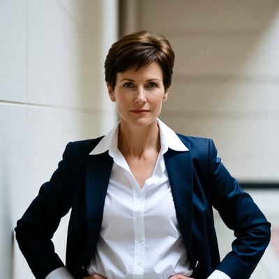 Confident woman in navy suit