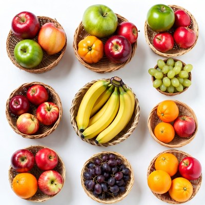 Fresh Fruits in Wicker Baskets
