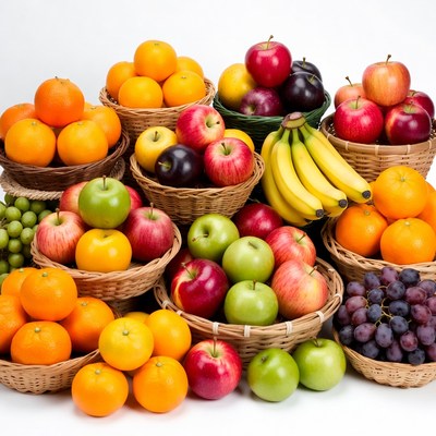 Fresh Fruits in Wicker Baskets