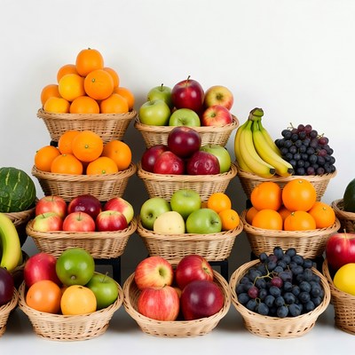 Fresh Fruits in Wicker Baskets