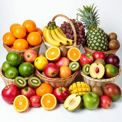 Fresh Fruits in Wicker Baskets