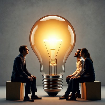 Business people with giant lightbulb