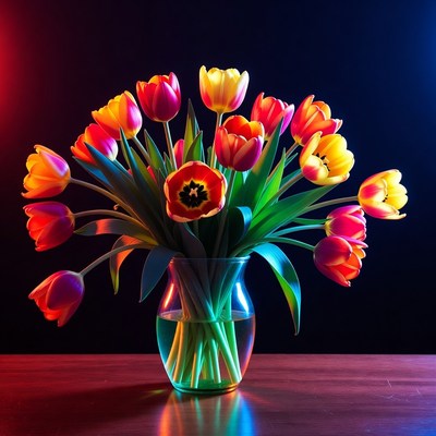 Colorful Tulips in Glass Vase