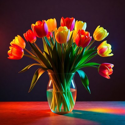 Colorful Tulips in Glass Vase